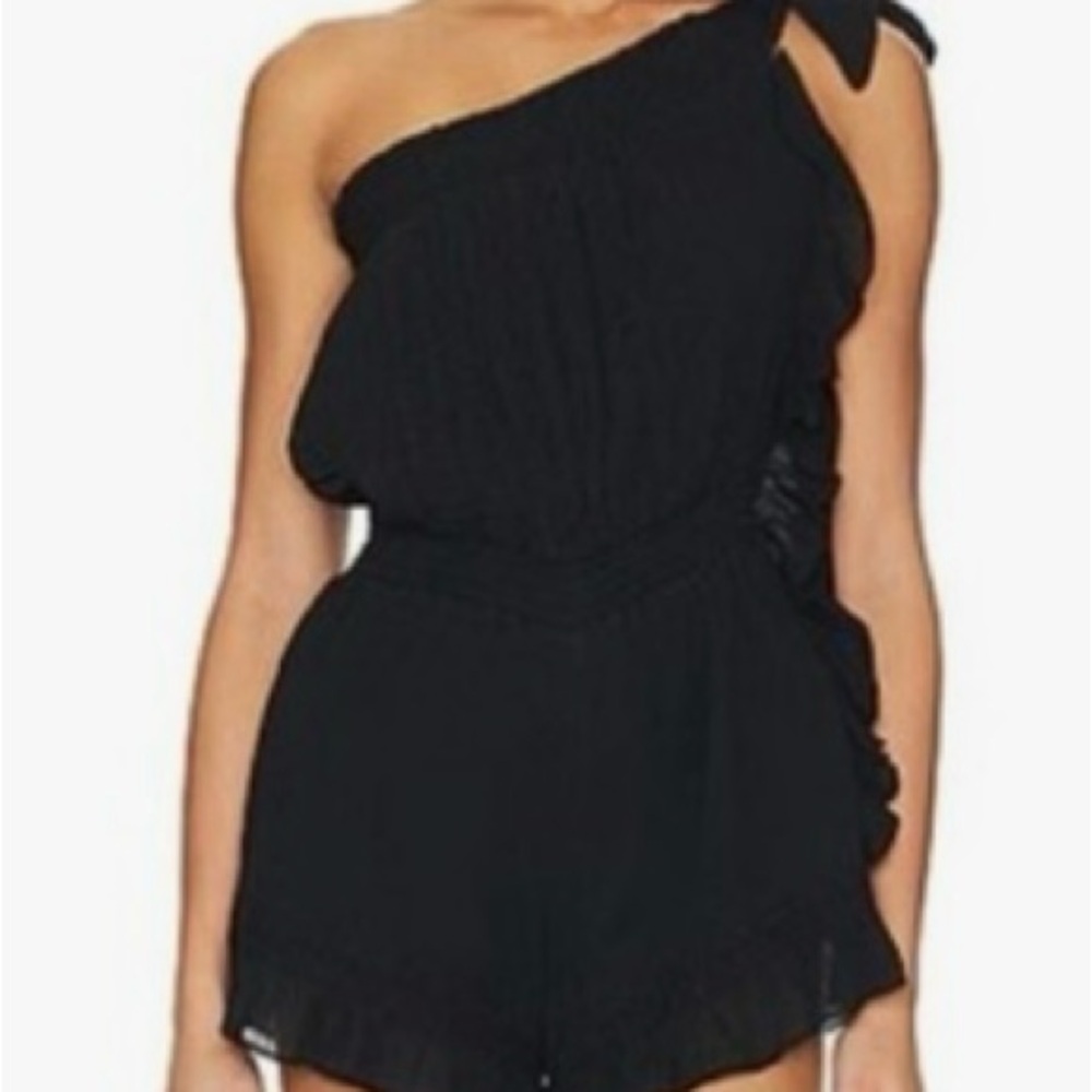 EUC Free People Black One-Shoulder Romper. PTP 14-15”, Length 28”